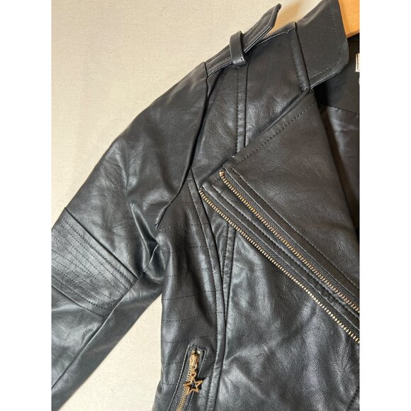 Doe a Dear Children's Size 5 Black Vegan Leather Moto Biker Style Zip Jacket - Picture 8 of 16